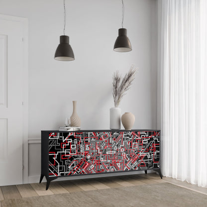 BROKEN LINES 3-Door Sideboard in Black Finish