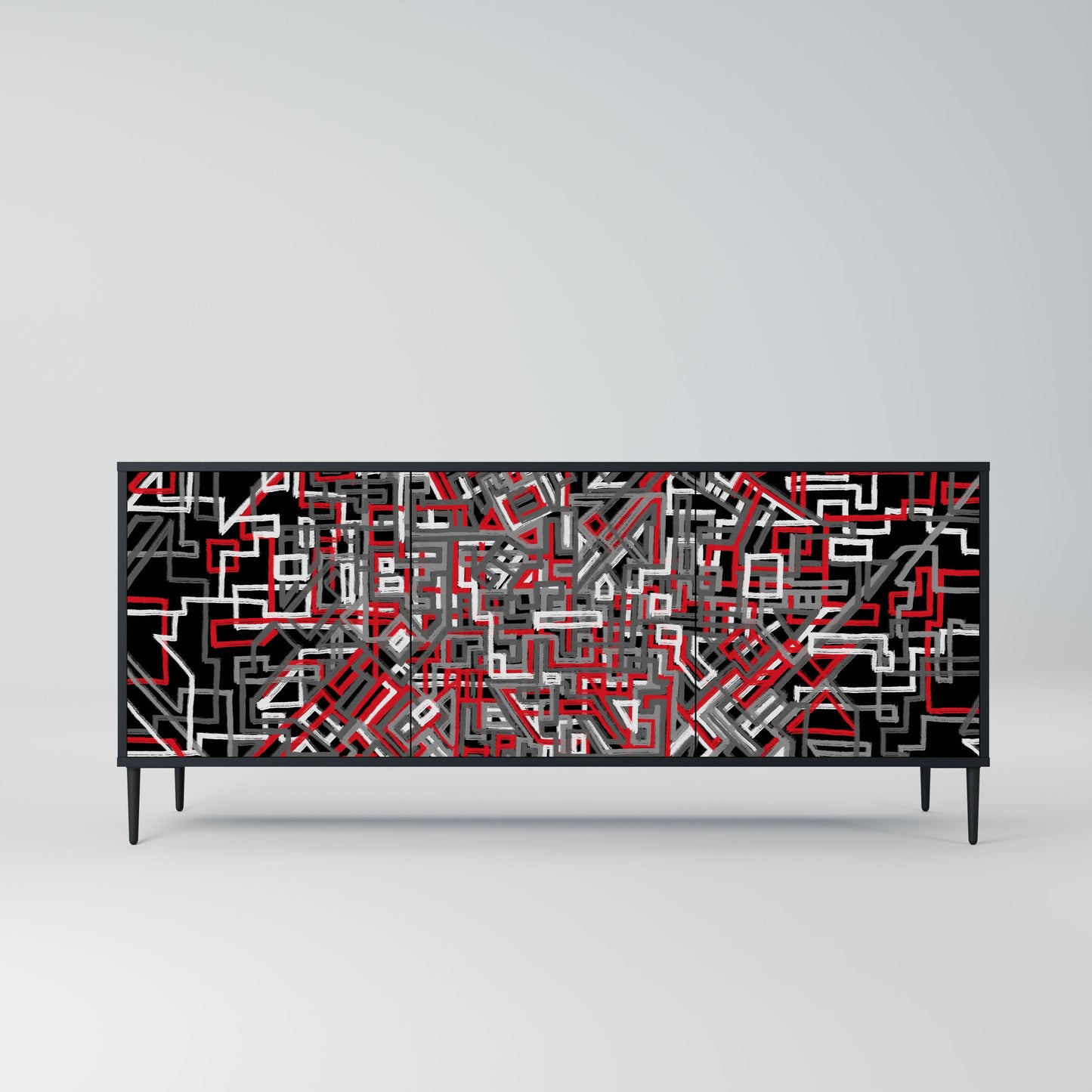 BROKEN LINES 3-Door Sideboard in Black Finish