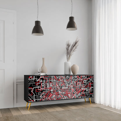 BROKEN LINES 3-Door Sideboard in Black Finish