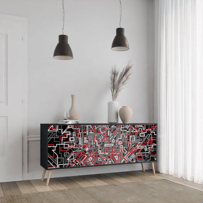 BROKEN LINES 3-Door Sideboard in Black Finish