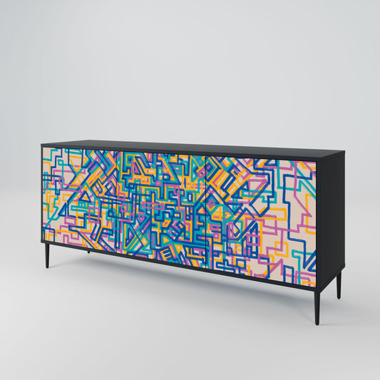 MEMORIES MAP 3-Door Sideboard in Black Finish