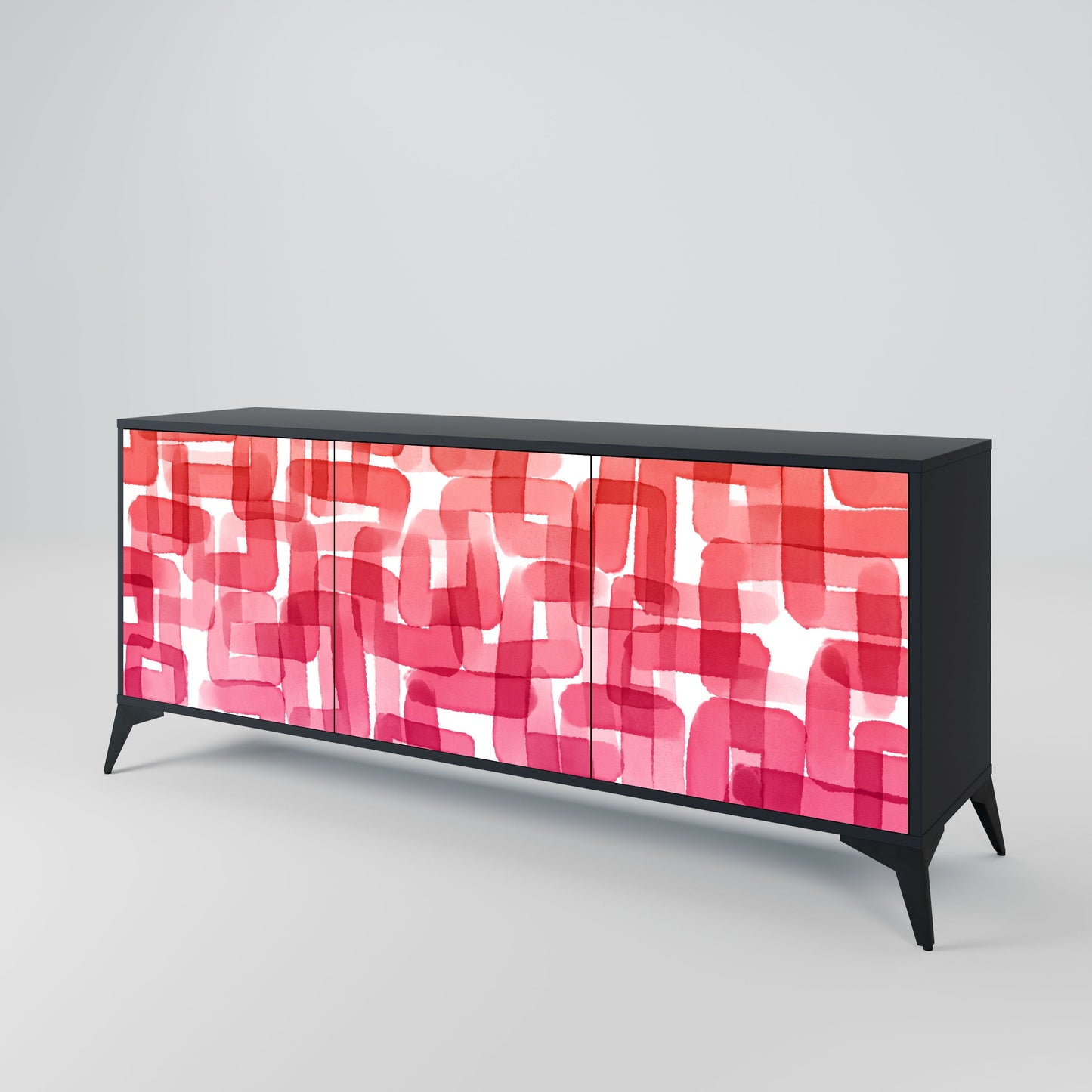 Credenza a 3 ante KALEIDOSCOPIC CUBISM in finitura nera