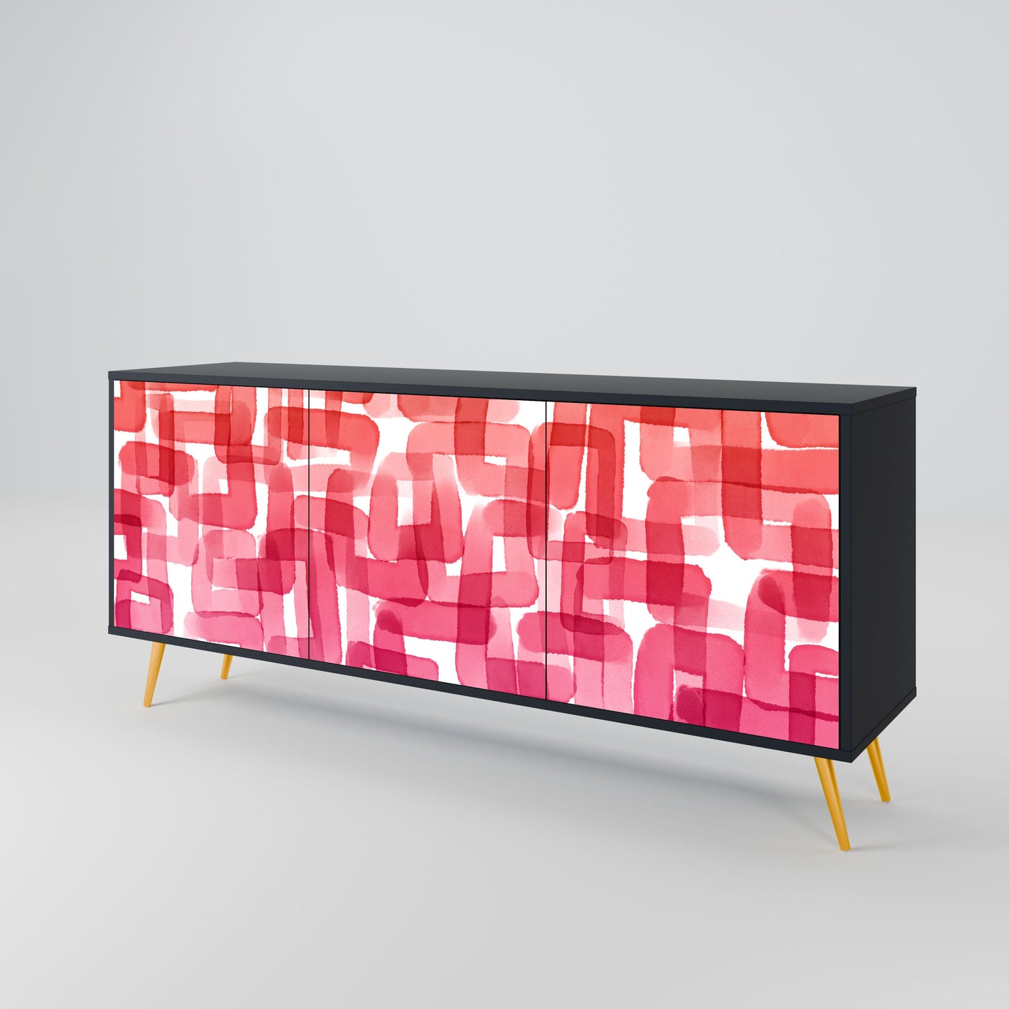 Credenza a 3 ante KALEIDOSCOPIC CUBISM in finitura nera