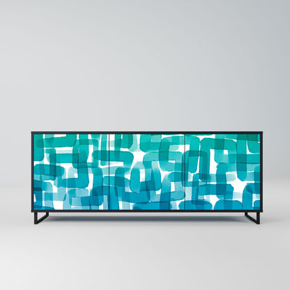 TURQUOISE RECTANGLES 3-Door Sideboard in Black Finish