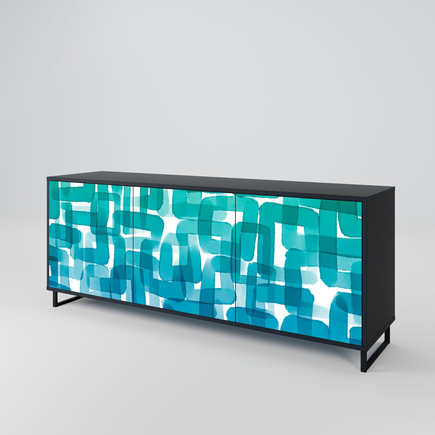 TURQUOISE RECTANGLES 3-Door Sideboard in Black Finish