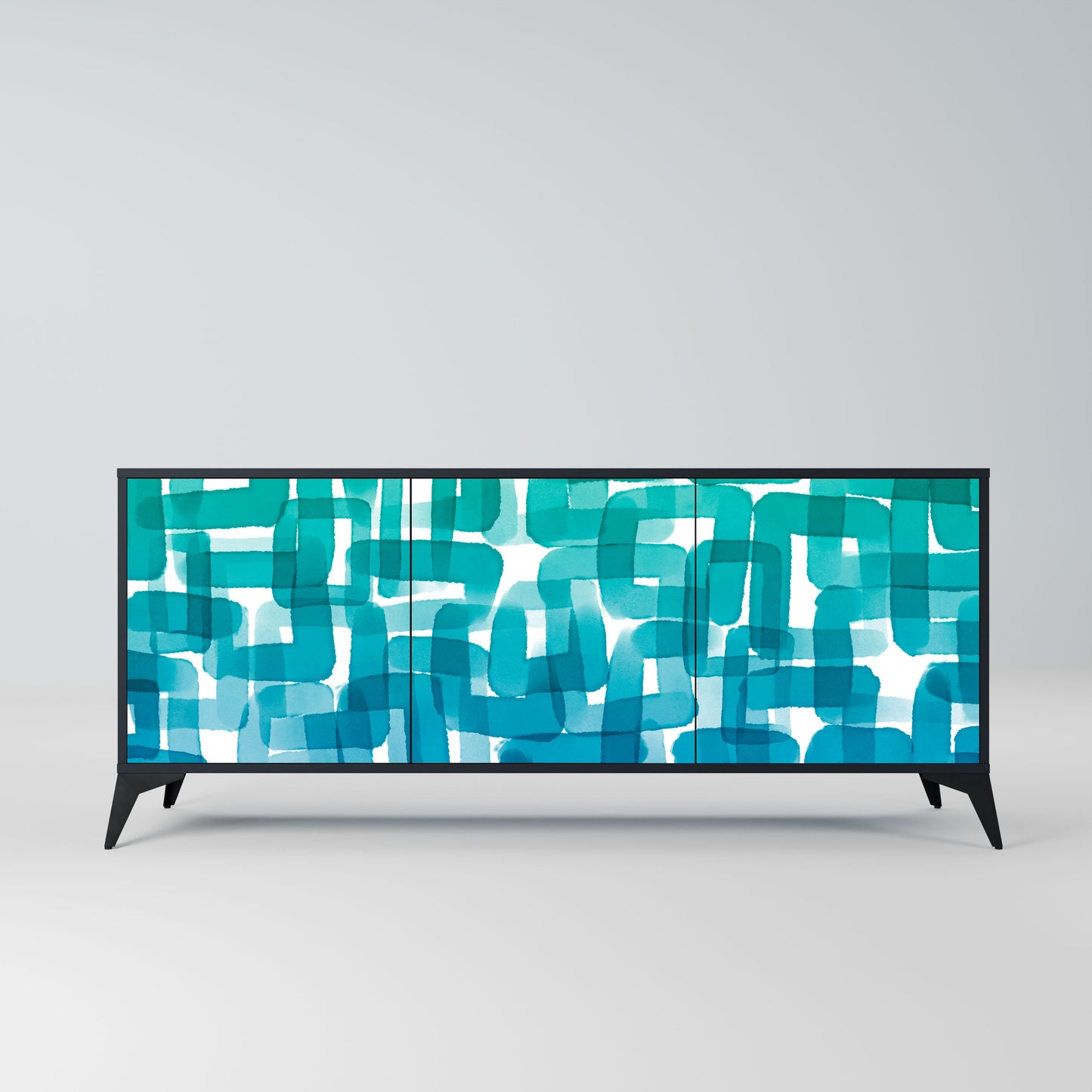 TURQUOISE RECTANGLES 3-Door Sideboard in Black Finish