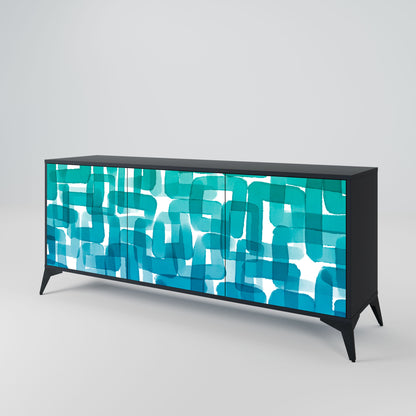 TURQUOISE RECTANGLES 3-Door Sideboard in Black Finish