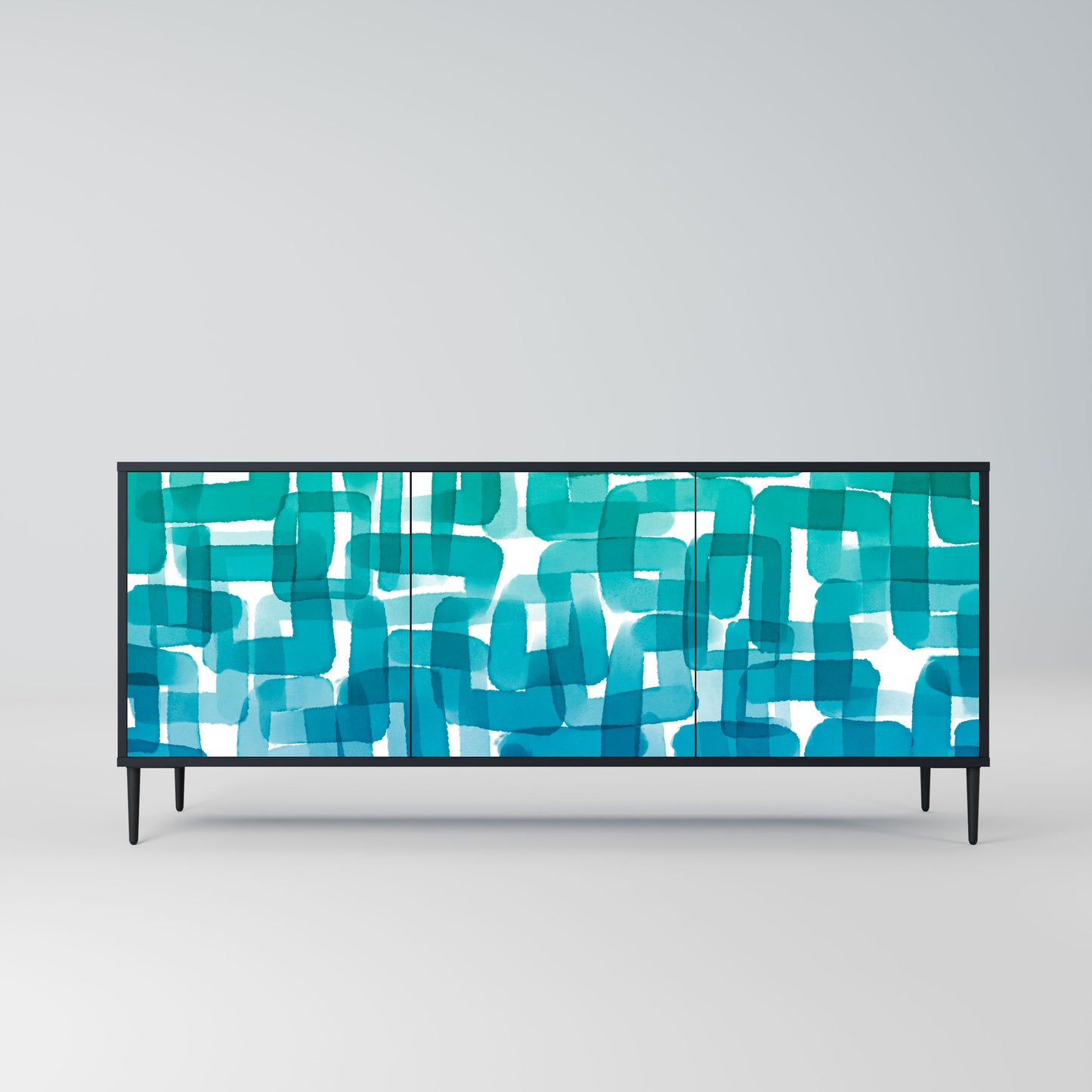 TURQUOISE RECTANGLES 3-Door Sideboard in Black Finish