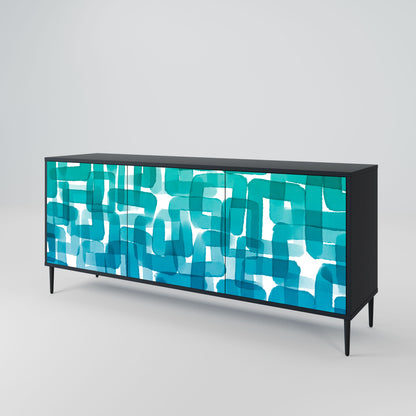 TURQUOISE RECTANGLES 3-Door Sideboard in Black Finish