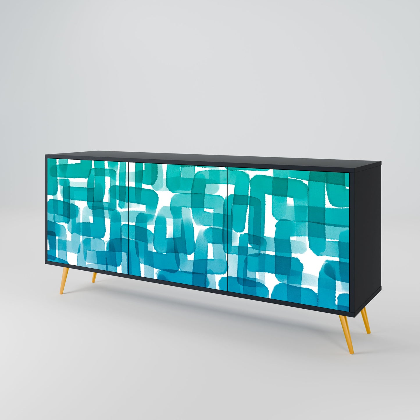 TURQUOISE RECTANGLES 3-Door Sideboard in Black Finish