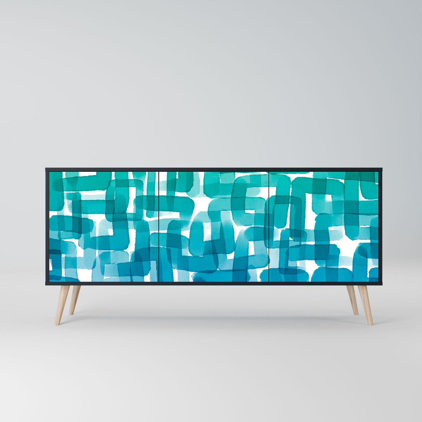 TURQUOISE RECTANGLES 3-Door Sideboard in Black Finish