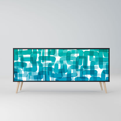 TURQUOISE RECTANGLES 3-Door Sideboard in Black Finish