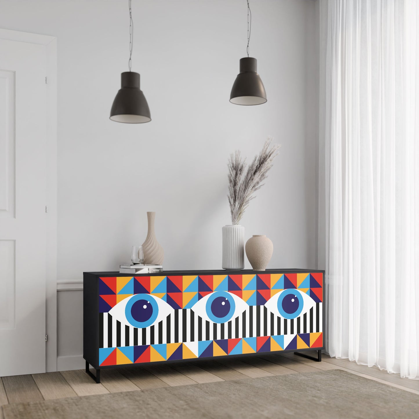 ASTRAZIONE E GEOMETRIA Credenza a 3 ante in finitura nera