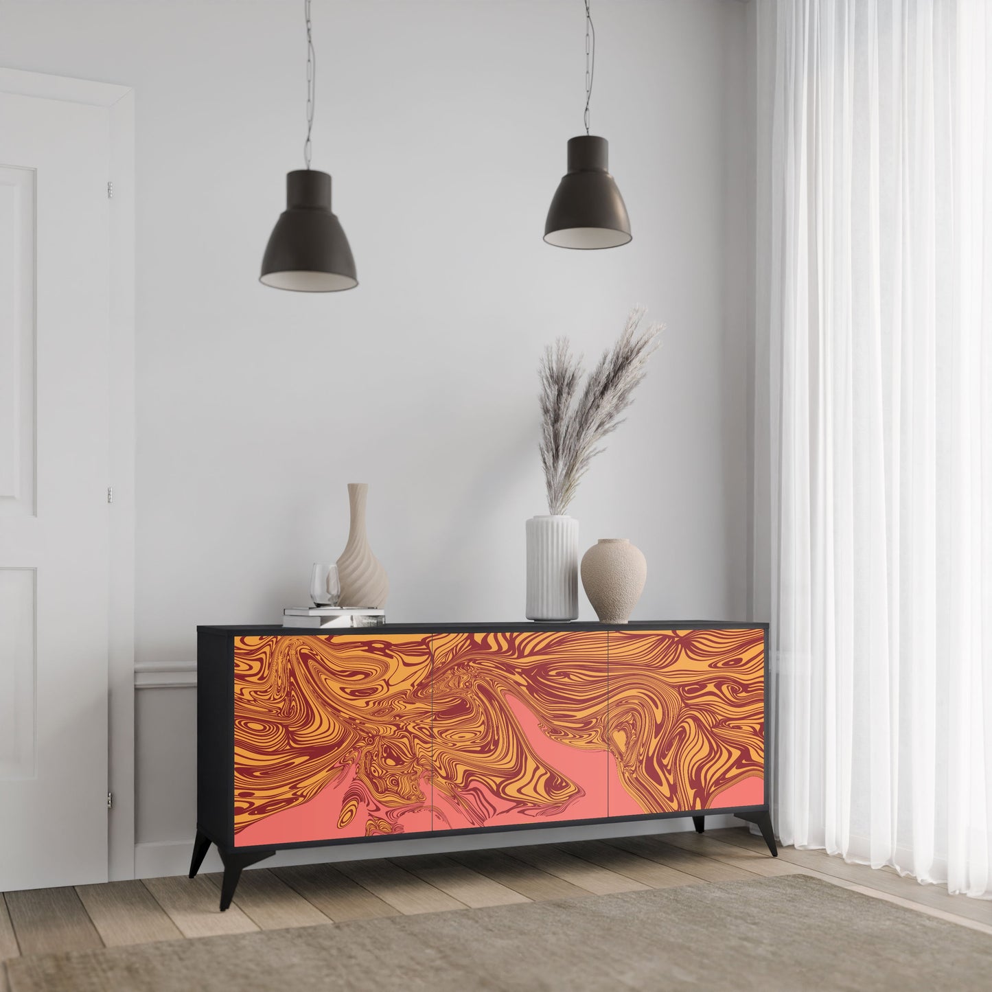 Credenza a 3 ante FLOATING THOUGHTS in finitura nera