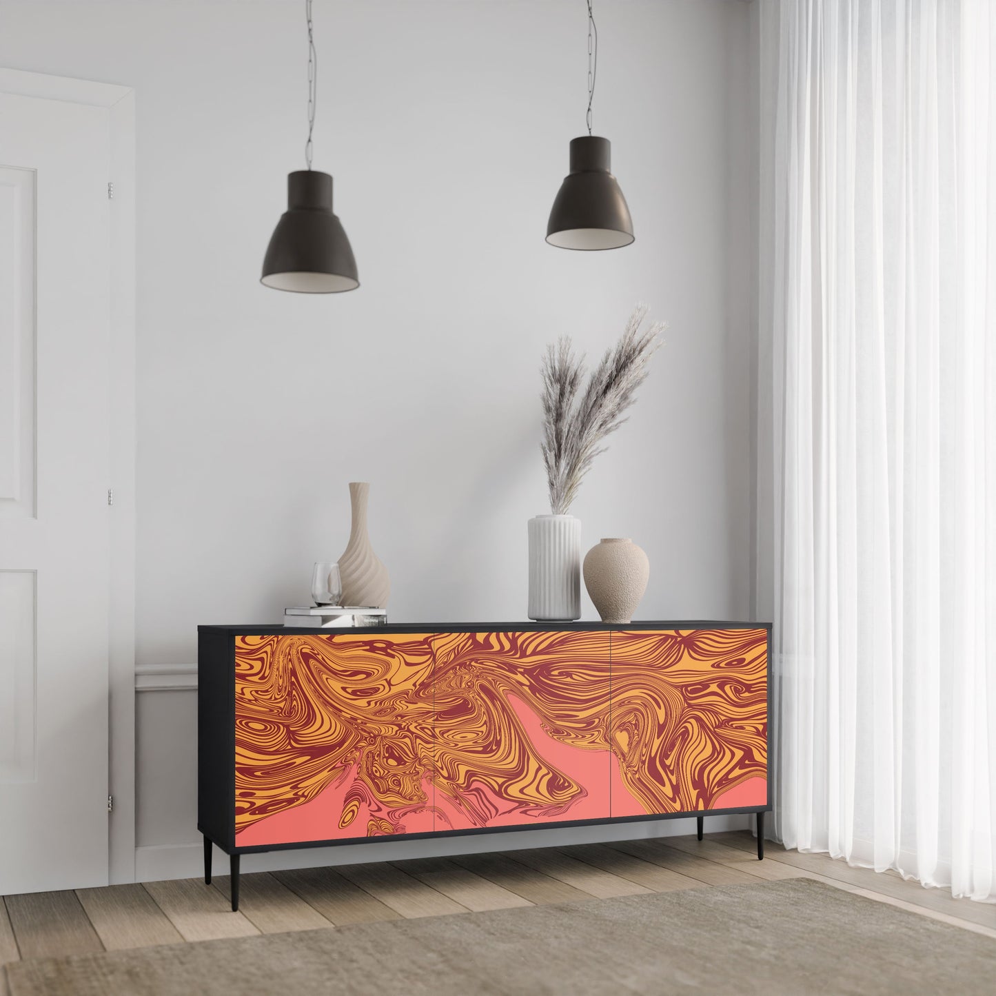 Credenza a 3 ante FLOATING THOUGHTS in finitura nera