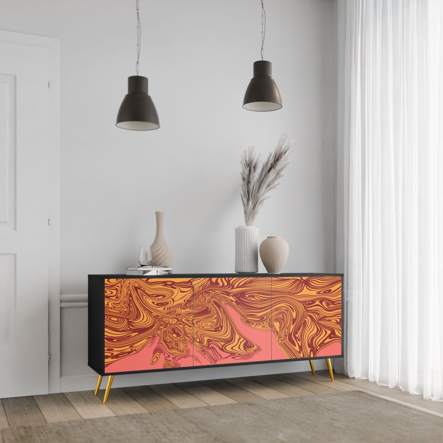 Credenza a 3 ante FLOATING THOUGHTS in finitura nera