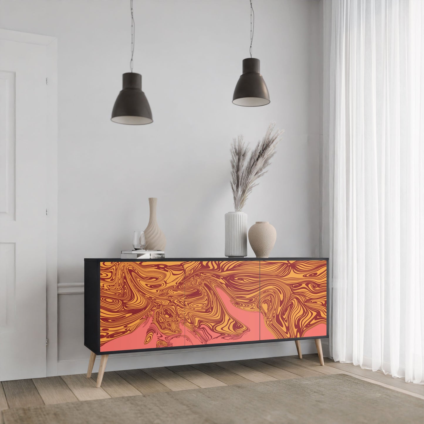 Credenza a 3 ante FLOATING THOUGHTS in finitura nera