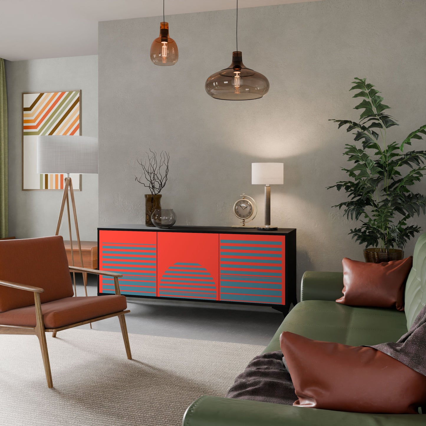 Credenza a 3 ante RISING GEOMETRY STARS in finitura nera