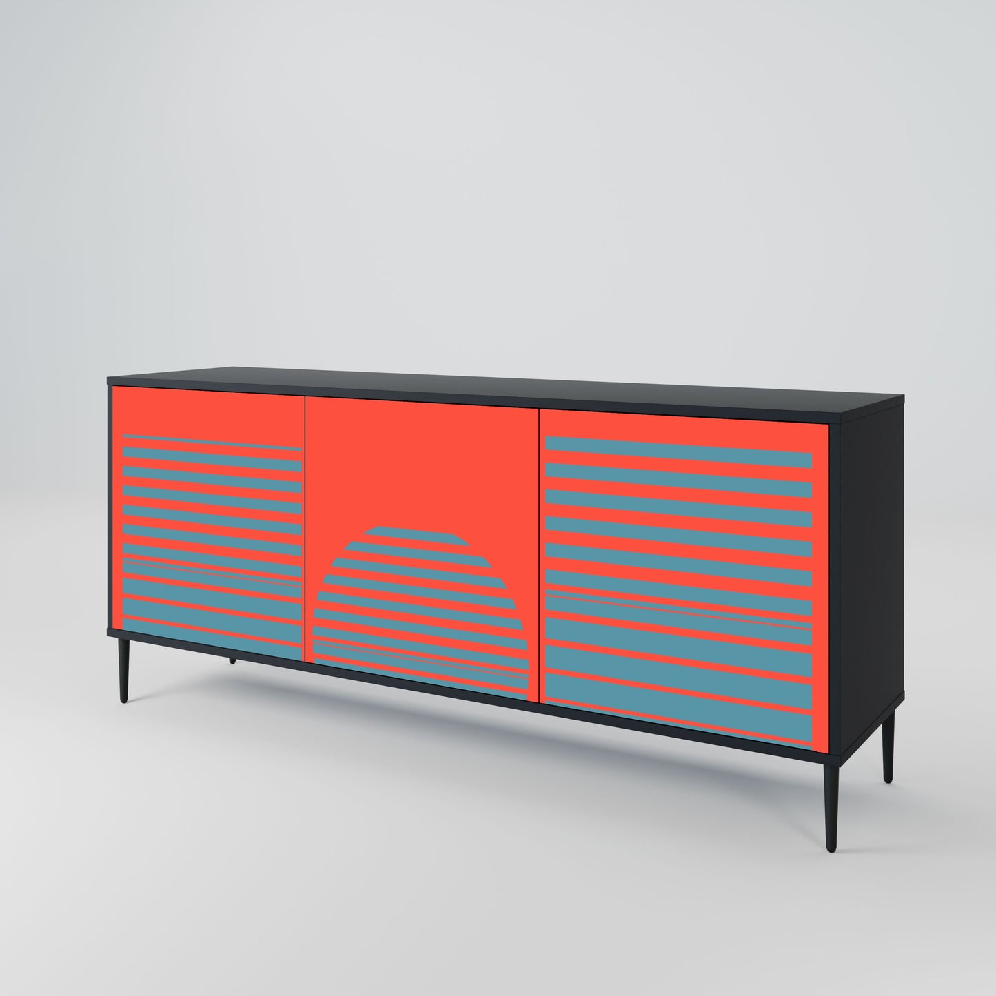 Credenza a 3 ante RISING GEOMETRY STARS in finitura nera