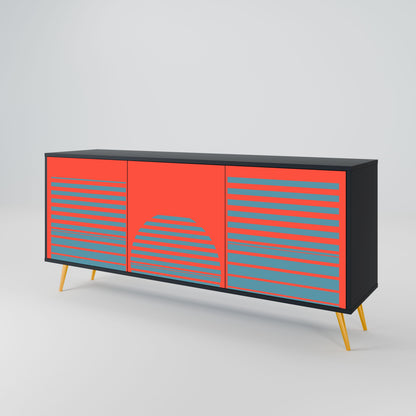 Credenza a 3 ante RISING GEOMETRY STARS in finitura nera