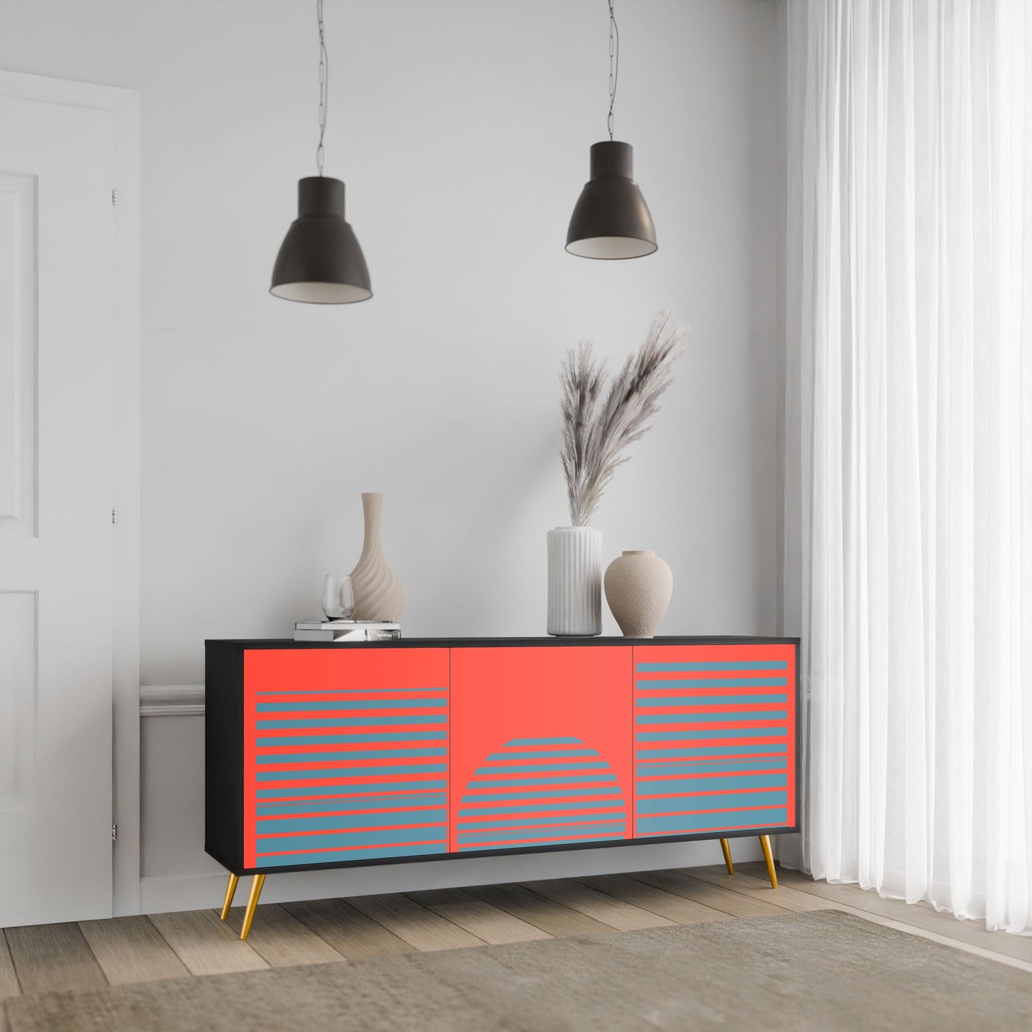 Credenza a 3 ante RISING GEOMETRY STARS in finitura nera