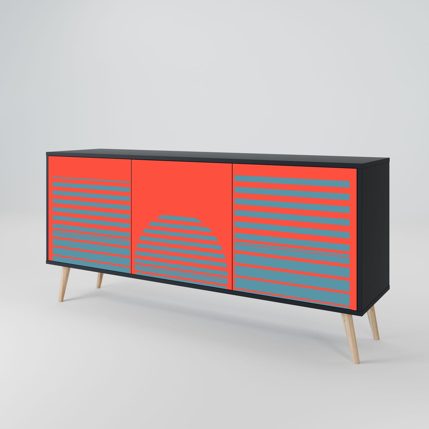 Credenza a 3 ante RISING GEOMETRY STARS in finitura nera