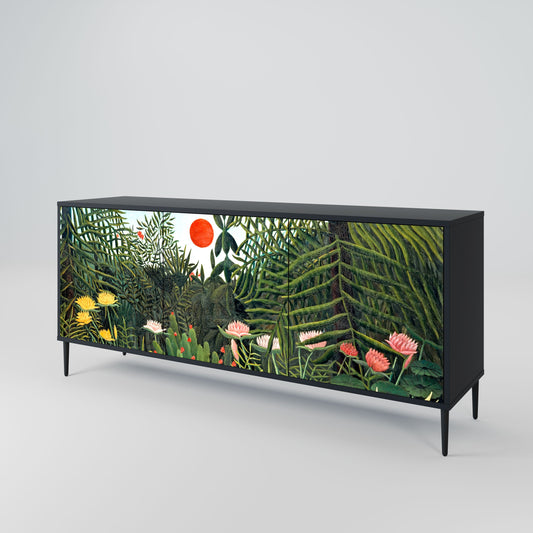 Credenza a 3 ante VIRGIN FOREST WITH SUNSET in finitura nera