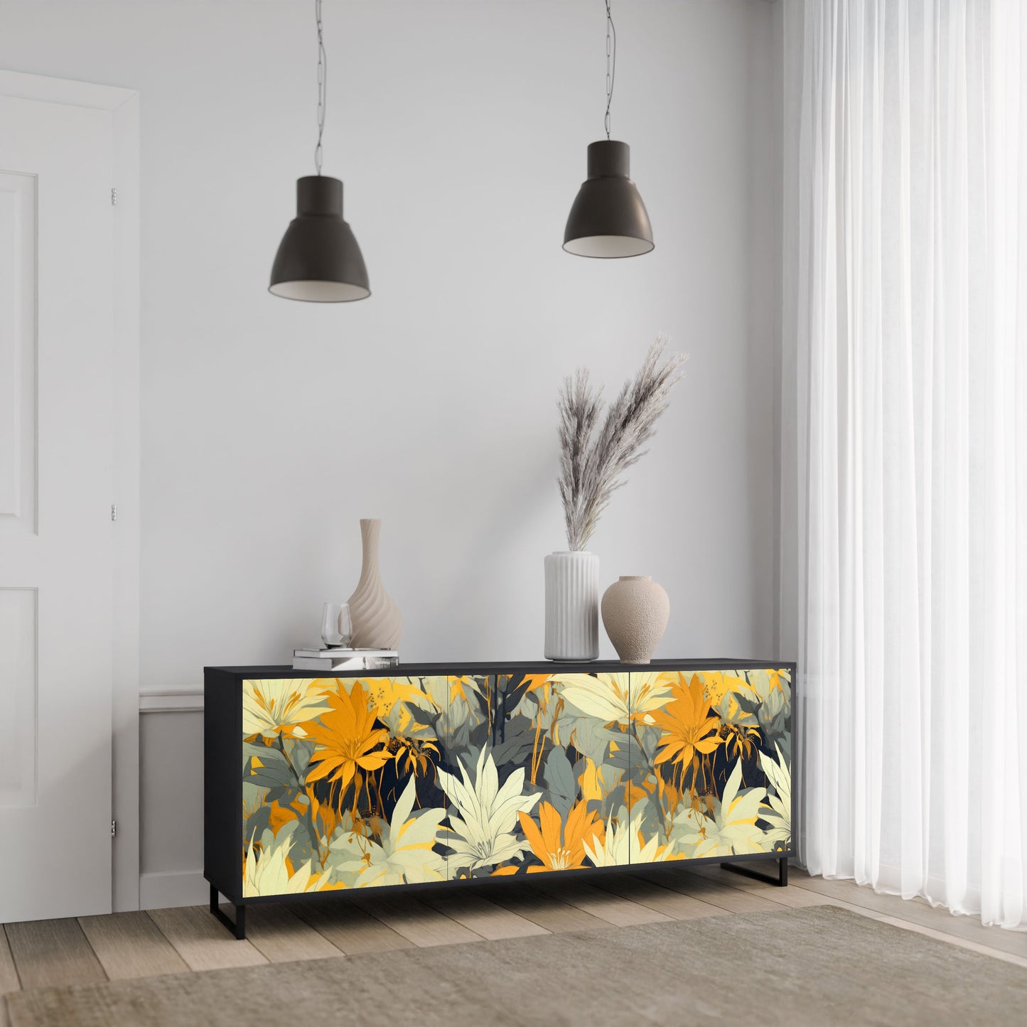 SUNKISSED LILY 3-Door Sideboard in Black Finish