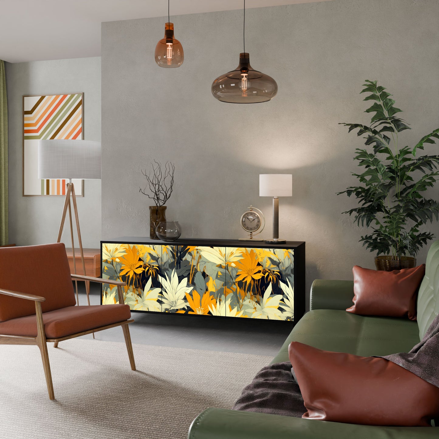 SUNKISSED LILY 3-Door Sideboard in Black Finish