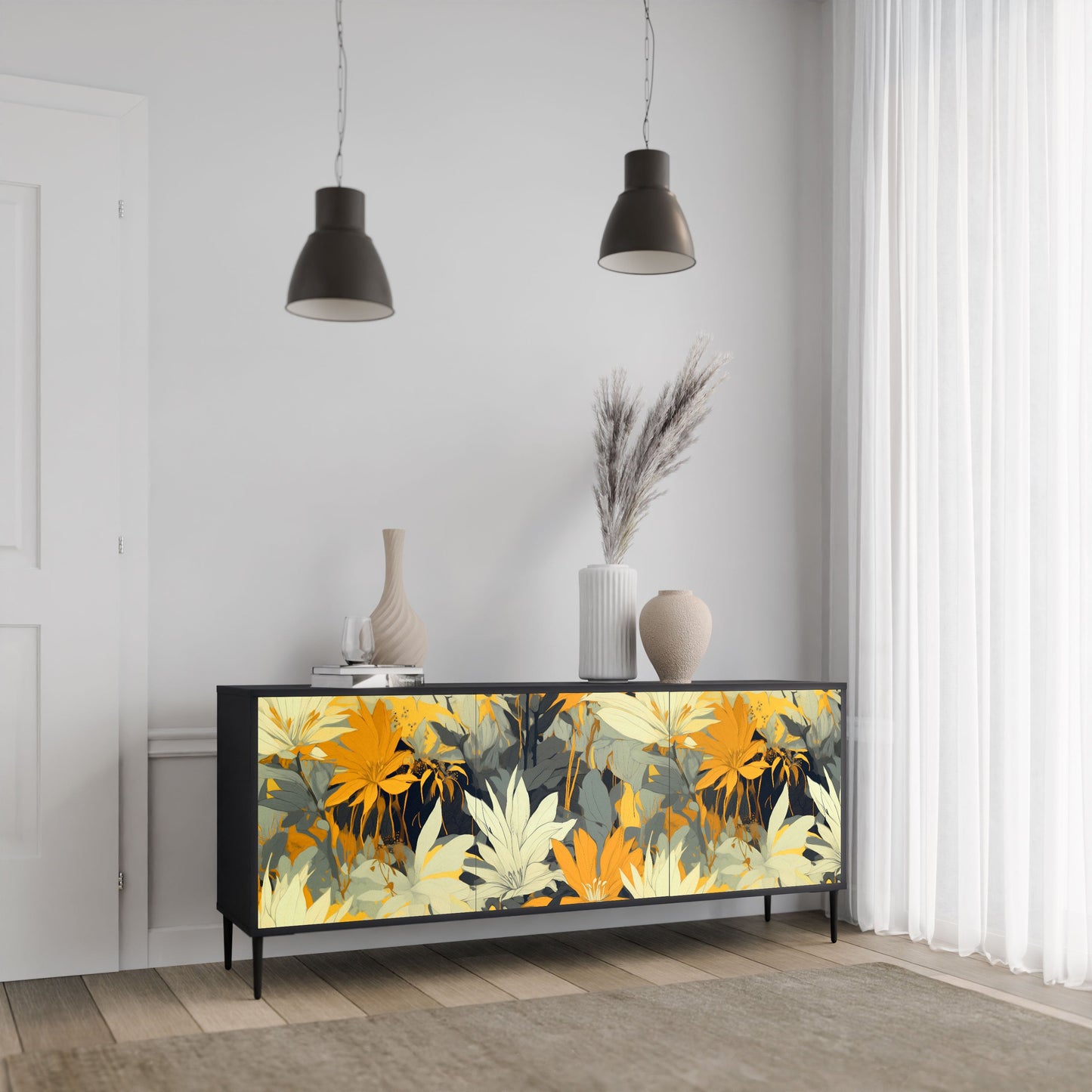 SUNKISSED LILY 3-Door Sideboard in Black Finish