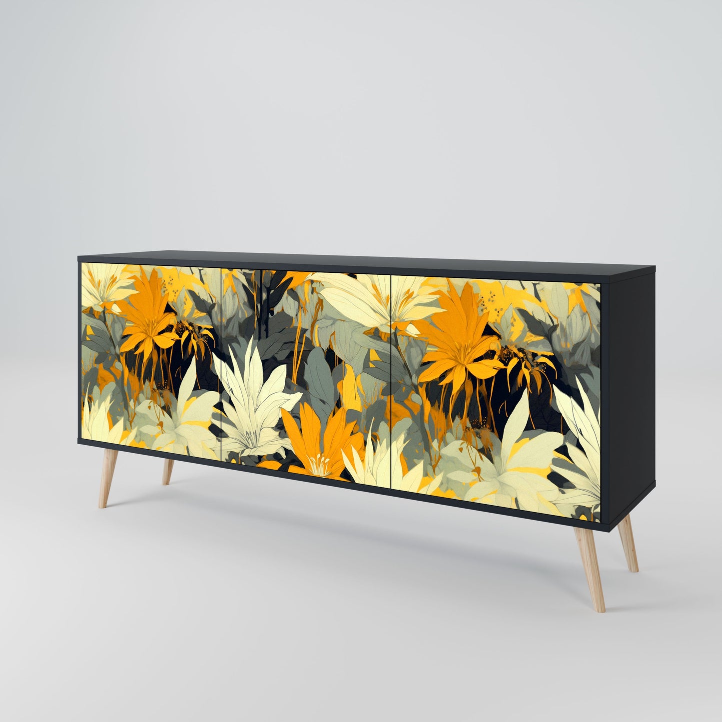 SUNKISSED LILY 3-Door Sideboard in Black Finish