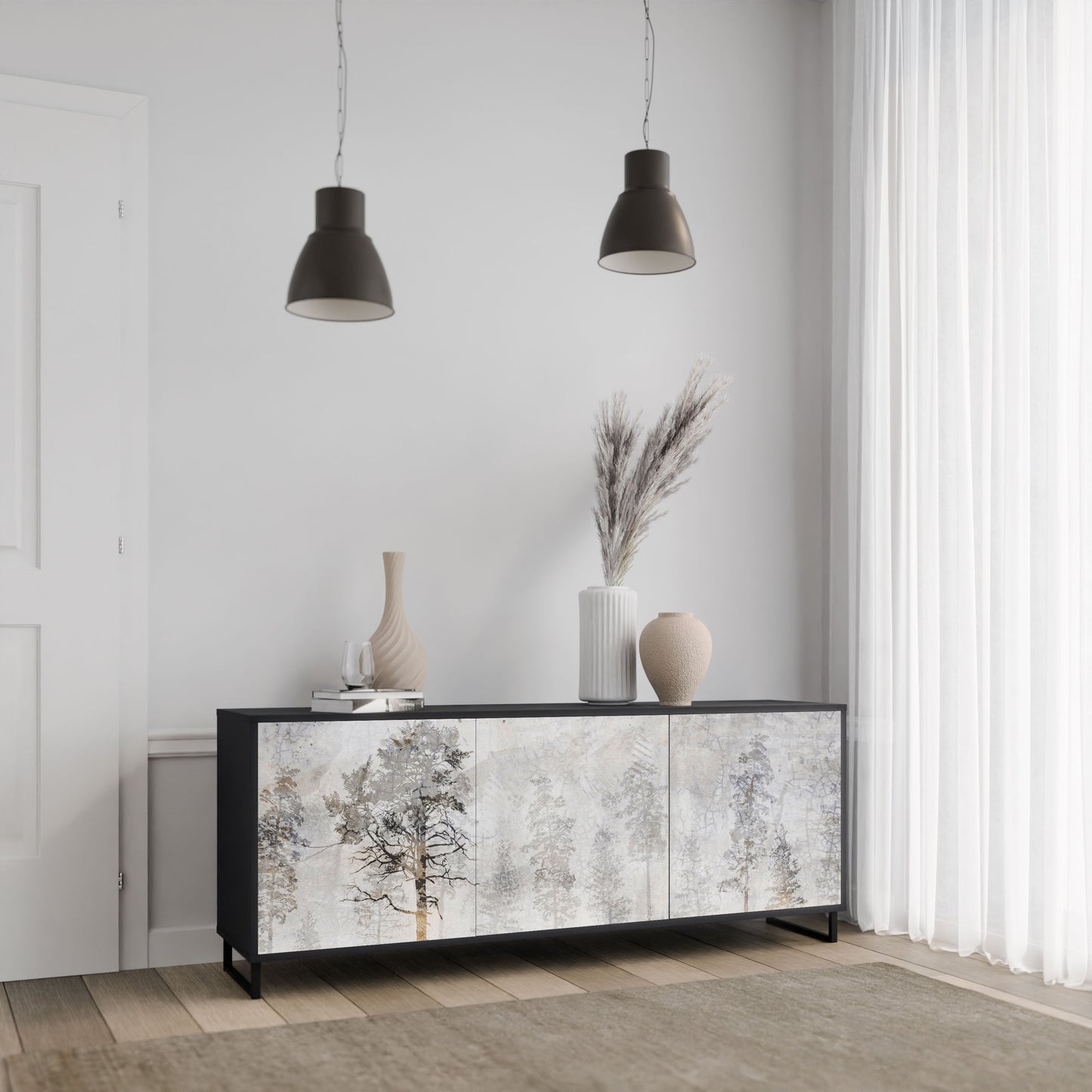 Credenza a 3 ante FADE IN THE TREES in finitura nera