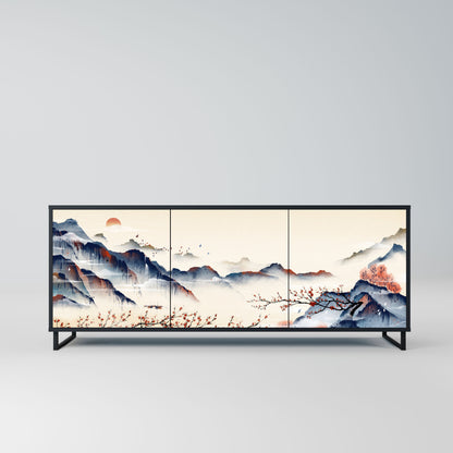 JAPANESE LANDSCAPE 3-Door Sideboard in Black Finish