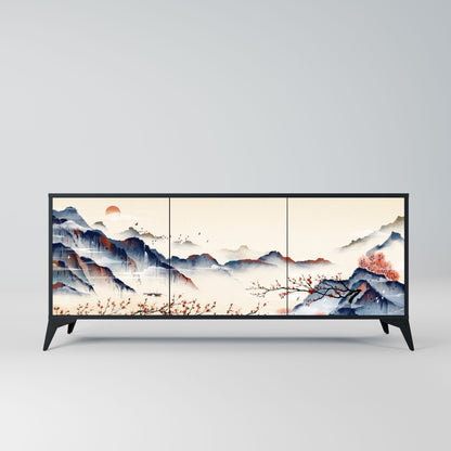 JAPANESE LANDSCAPE 3-Door Sideboard in Black Finish