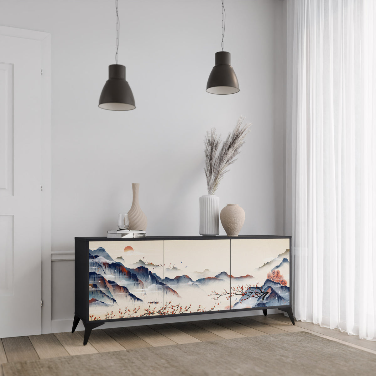JAPANESE LANDSCAPE Skänk med tre dörrar