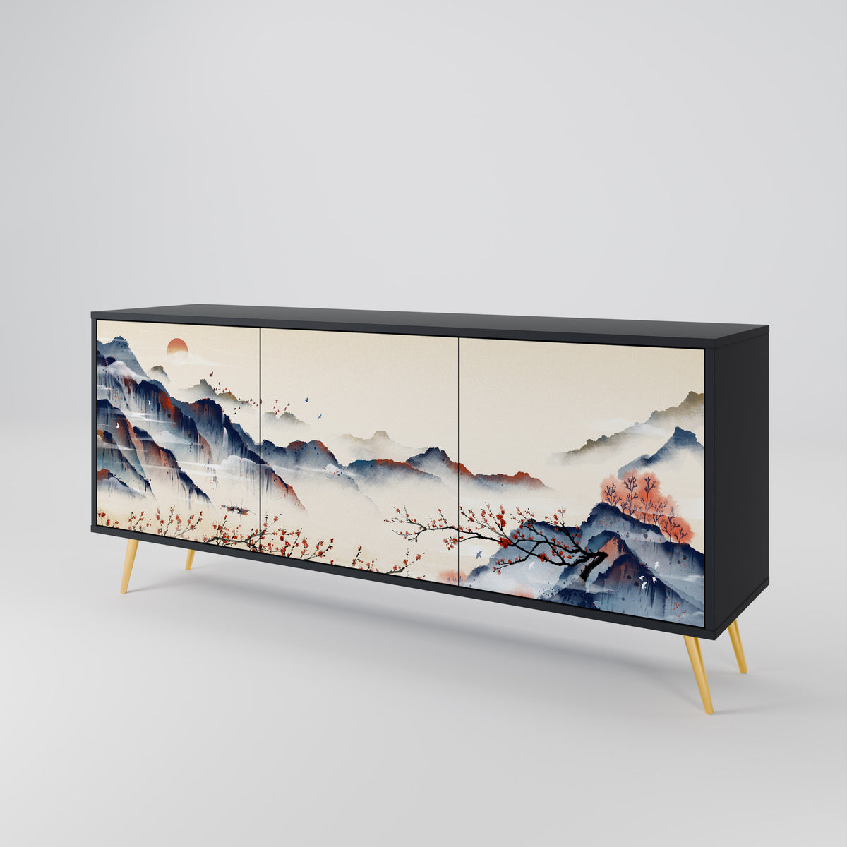 JAPANESE LANDSCAPE Skänk med tre dörrar