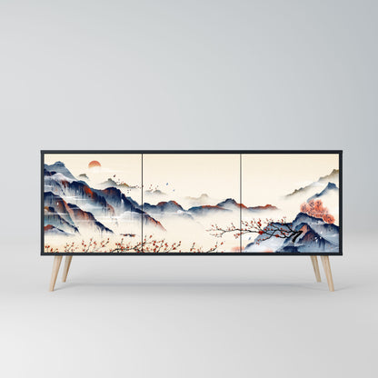 JAPANESE LANDSCAPE 3-Door Sideboard in Black Finish