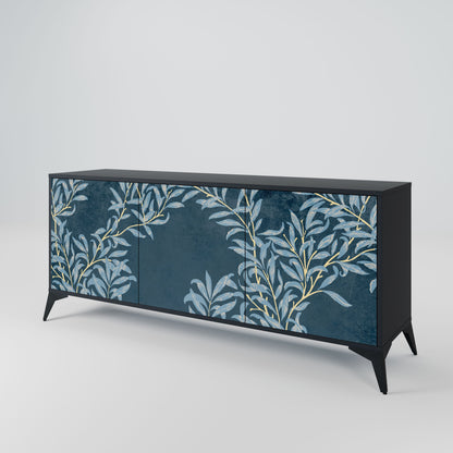 Buffet 3 portes BLUE LEAVES en finition noire