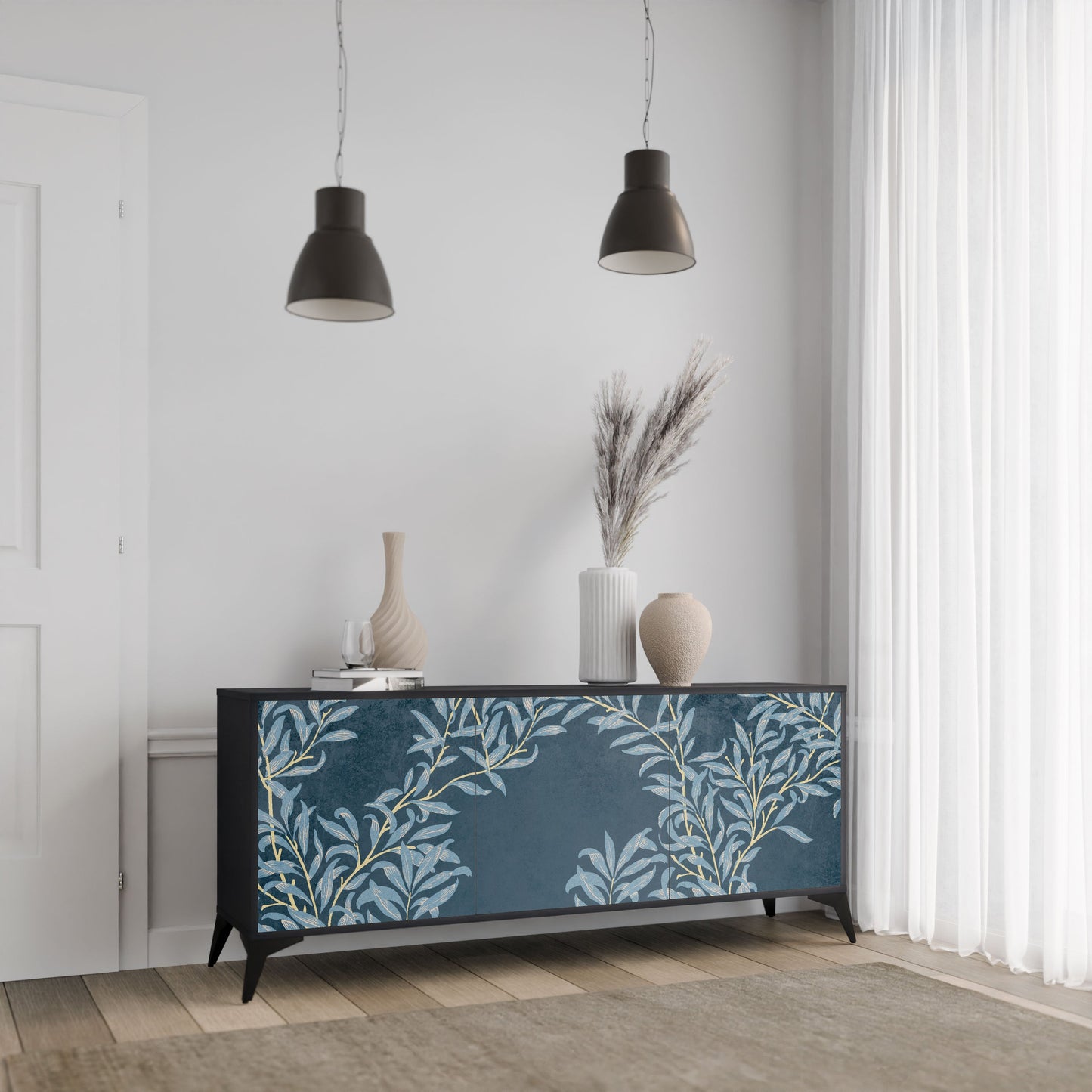 Buffet 3 portes BLUE LEAVES en finition noire