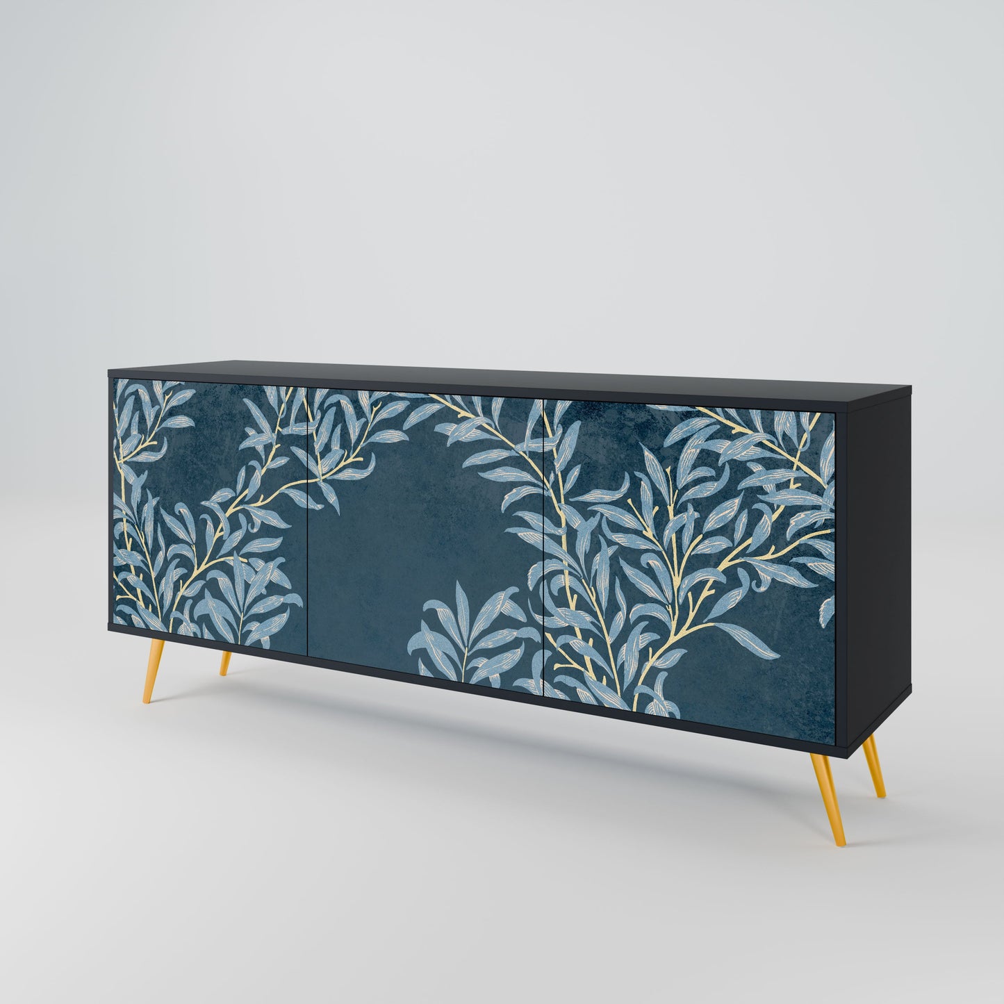 Buffet 3 portes BLUE LEAVES en finition noire