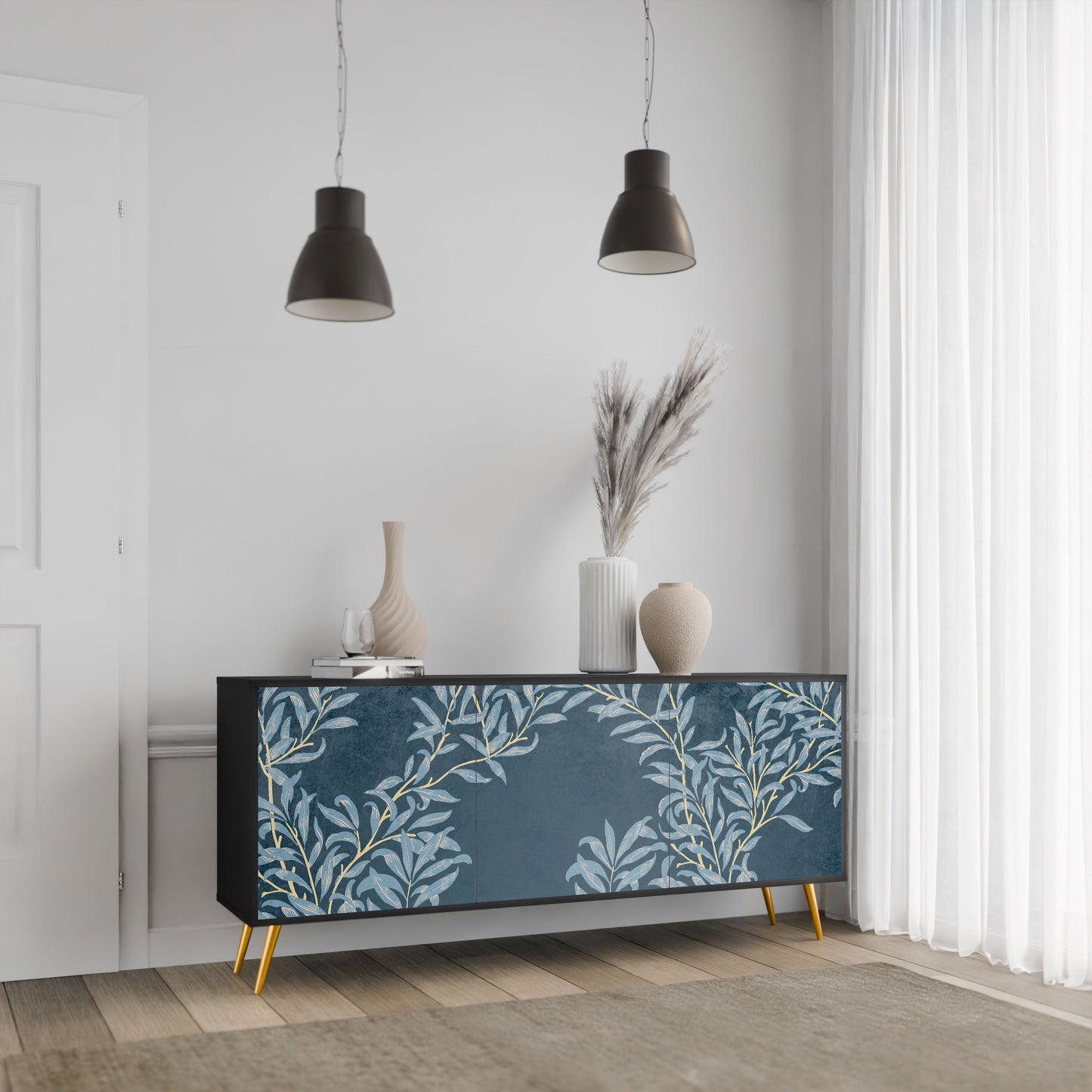 Buffet 3 portes BLUE LEAVES en finition noire