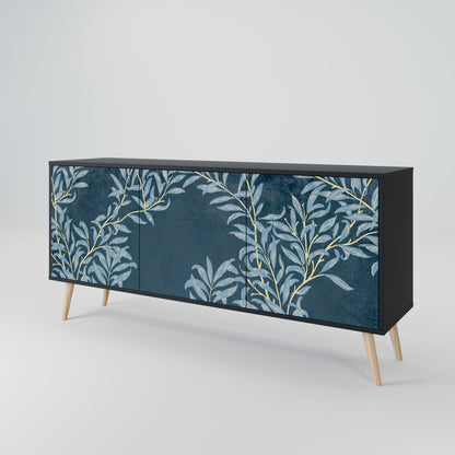 Buffet 3 portes BLUE LEAVES en finition noire