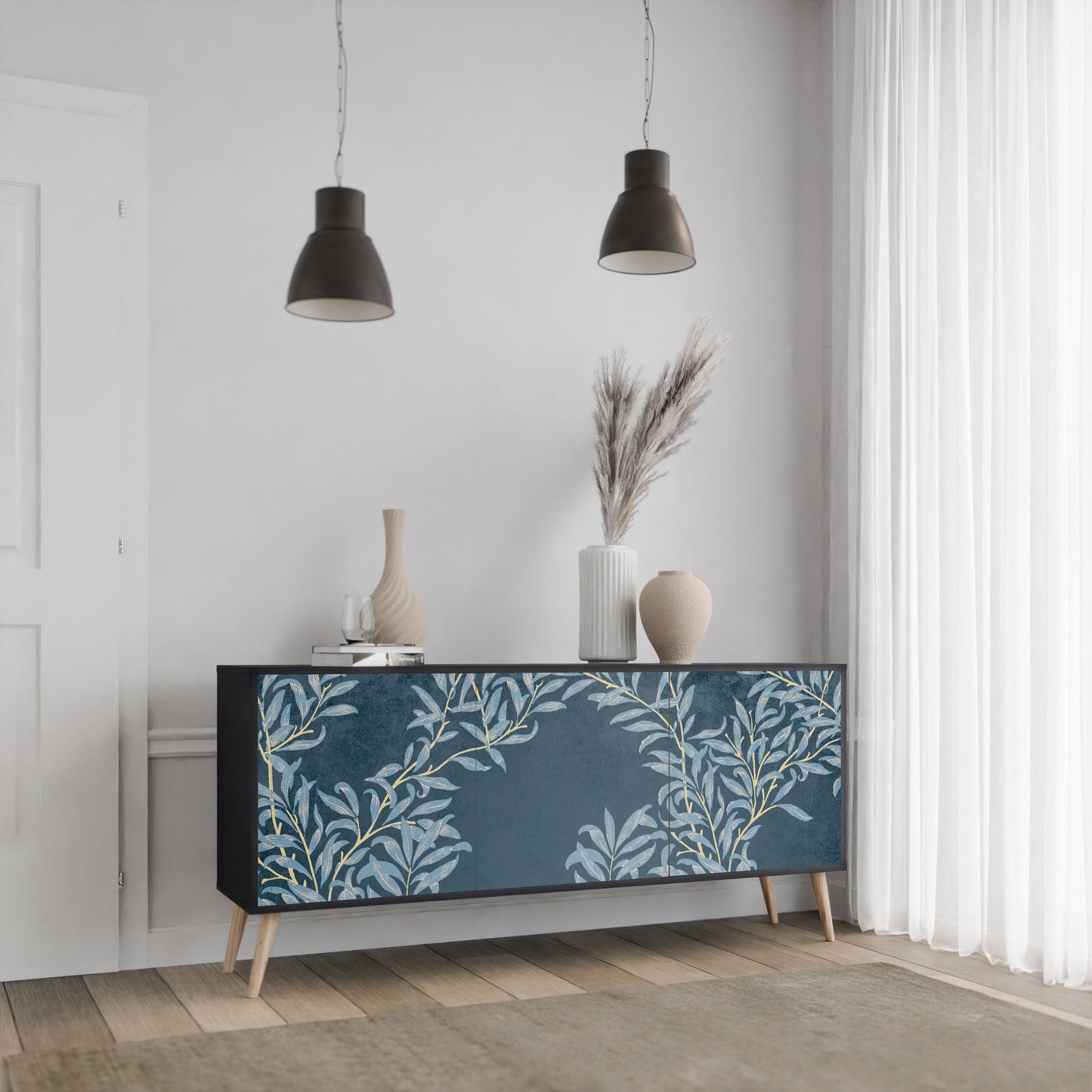 Buffet 3 portes BLUE LEAVES en finition noire