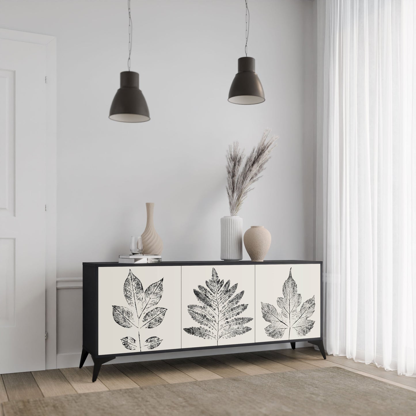 Credenza LEAFY STAMPS a 3 ante con finitura nera