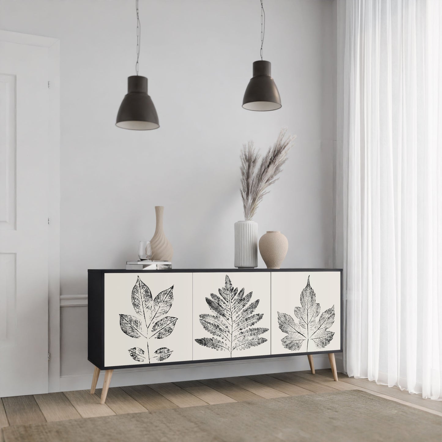 Credenza LEAFY STAMPS a 3 ante con finitura nera