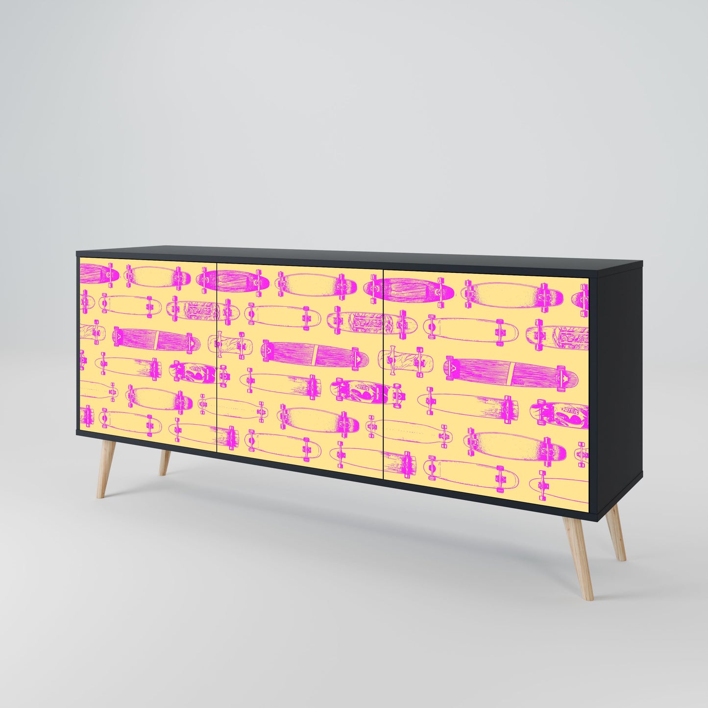 Credenza SKATEBOARD ARTISTRY a 3 ante con finitura nera