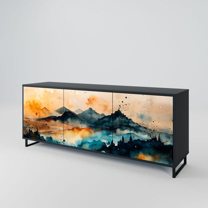 OMINOUS MOUNTAINS 3-Door Sideboard in Black Finish