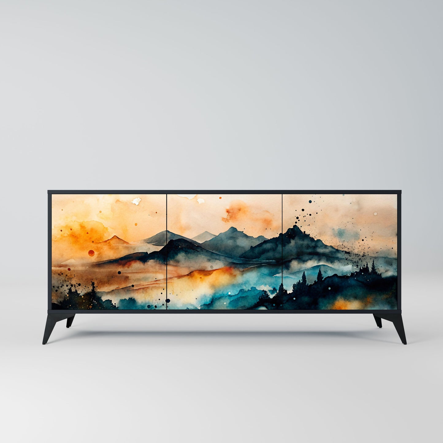 OMINOUS MOUNTAINS 3-Door Sideboard in Black Finish