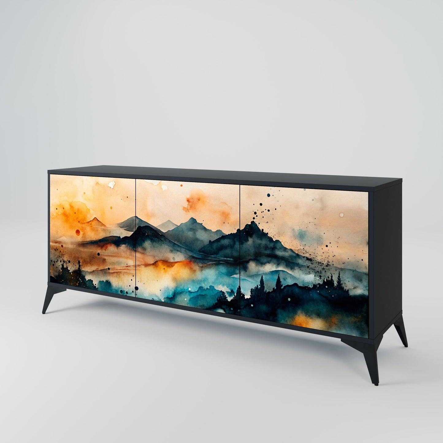 OMINOUS MOUNTAINS 3-Door Sideboard in Black Finish