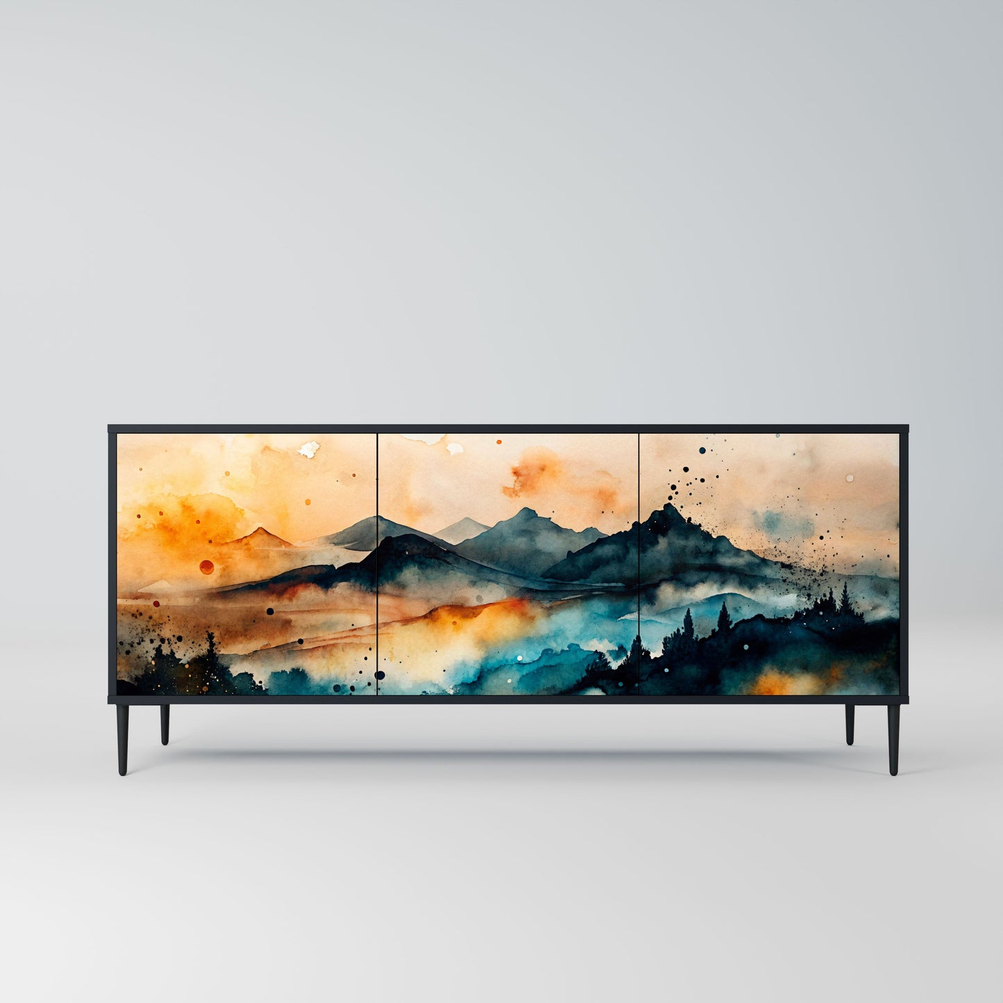 OMINOUS MOUNTAINS 3-Door Sideboard in Black Finish